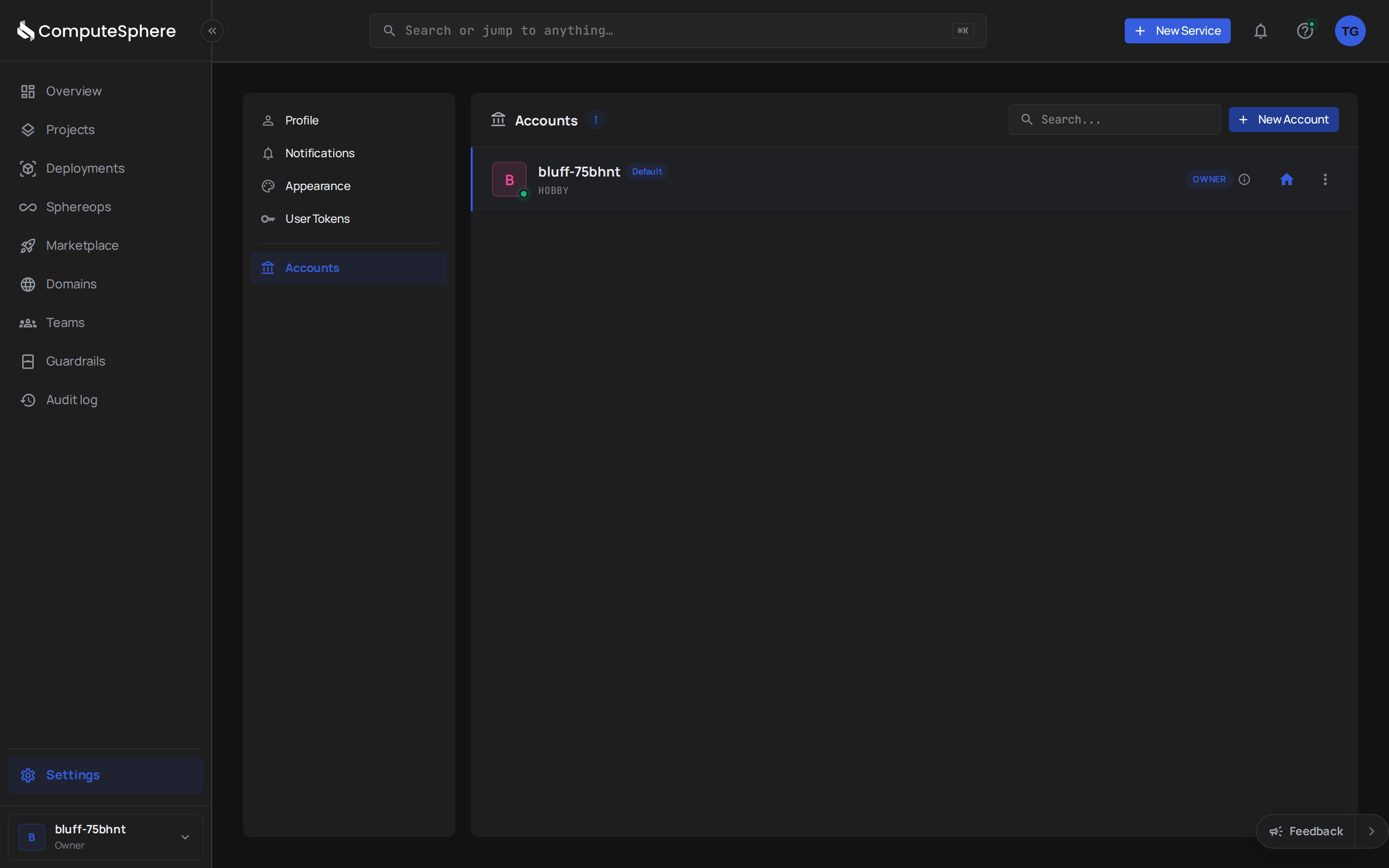 Accounts list with the active account highlighted