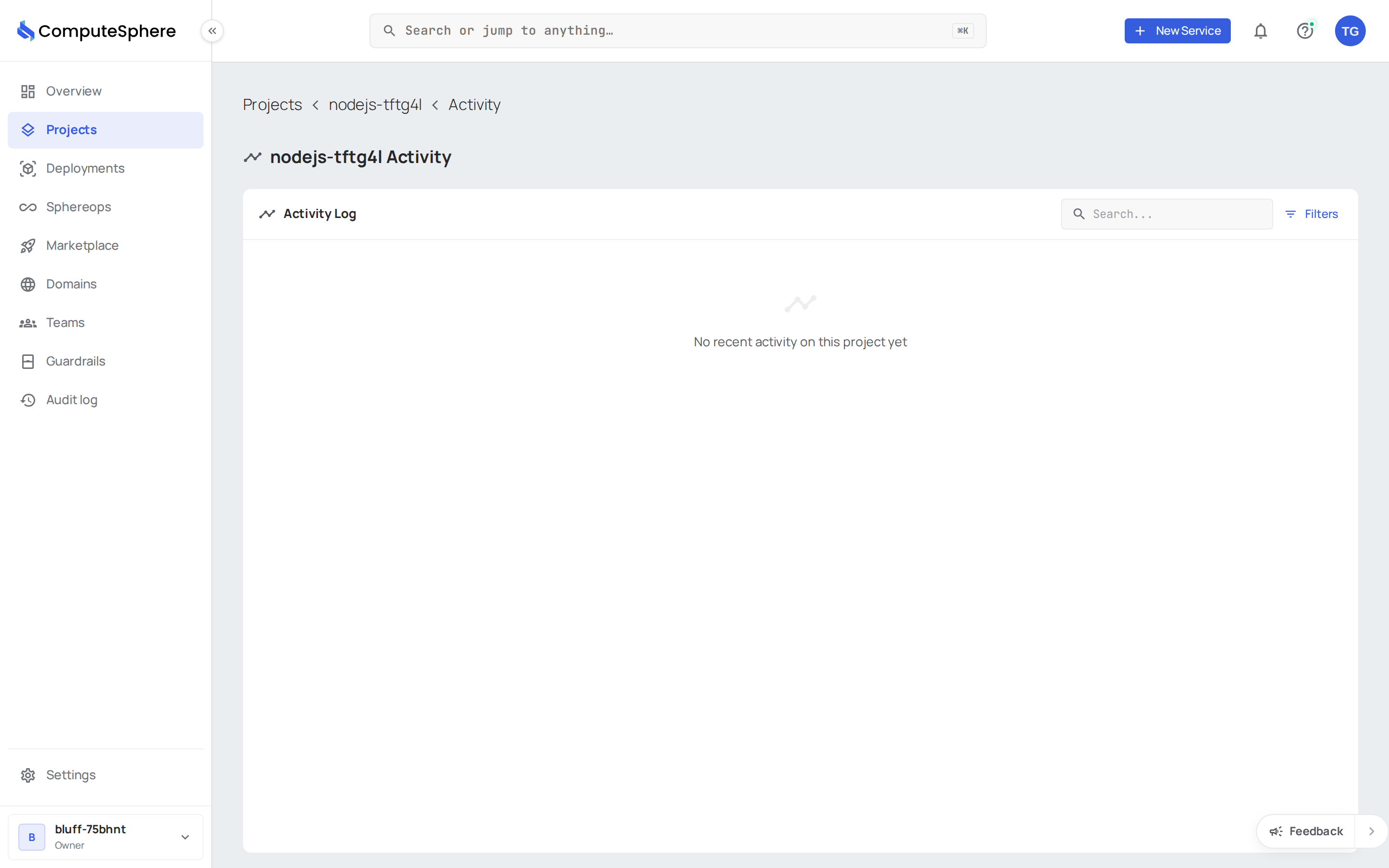 Activity tab in the console with the account-wide audit log