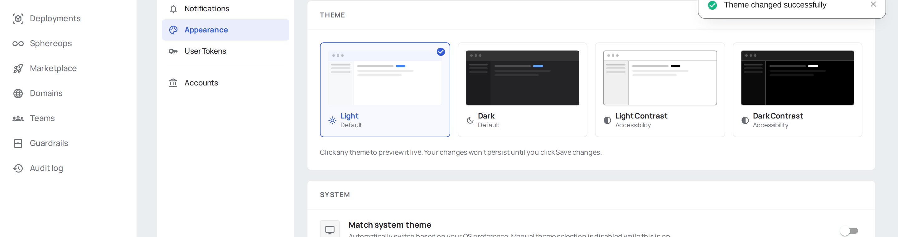 Manual theme picker with four theme options visible