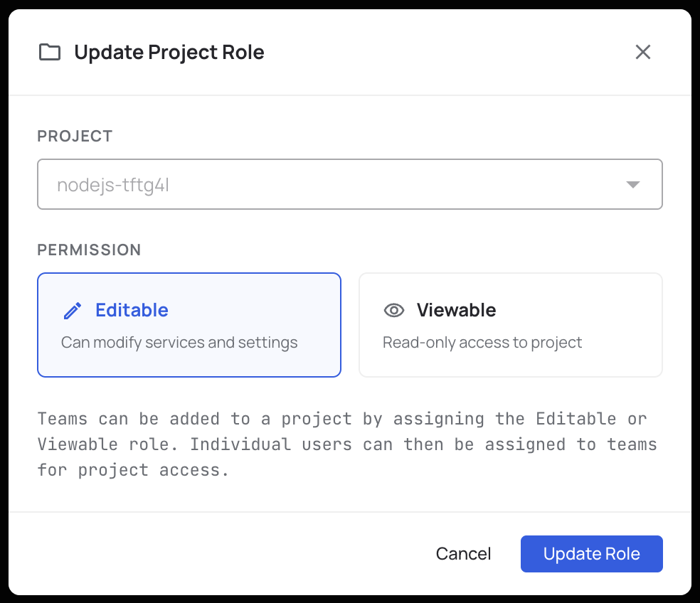 Manage Access modal with role selector
