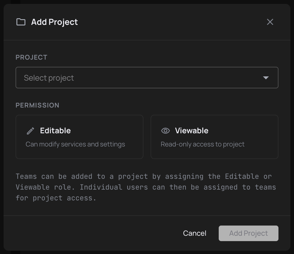 Add Project modal with role selector