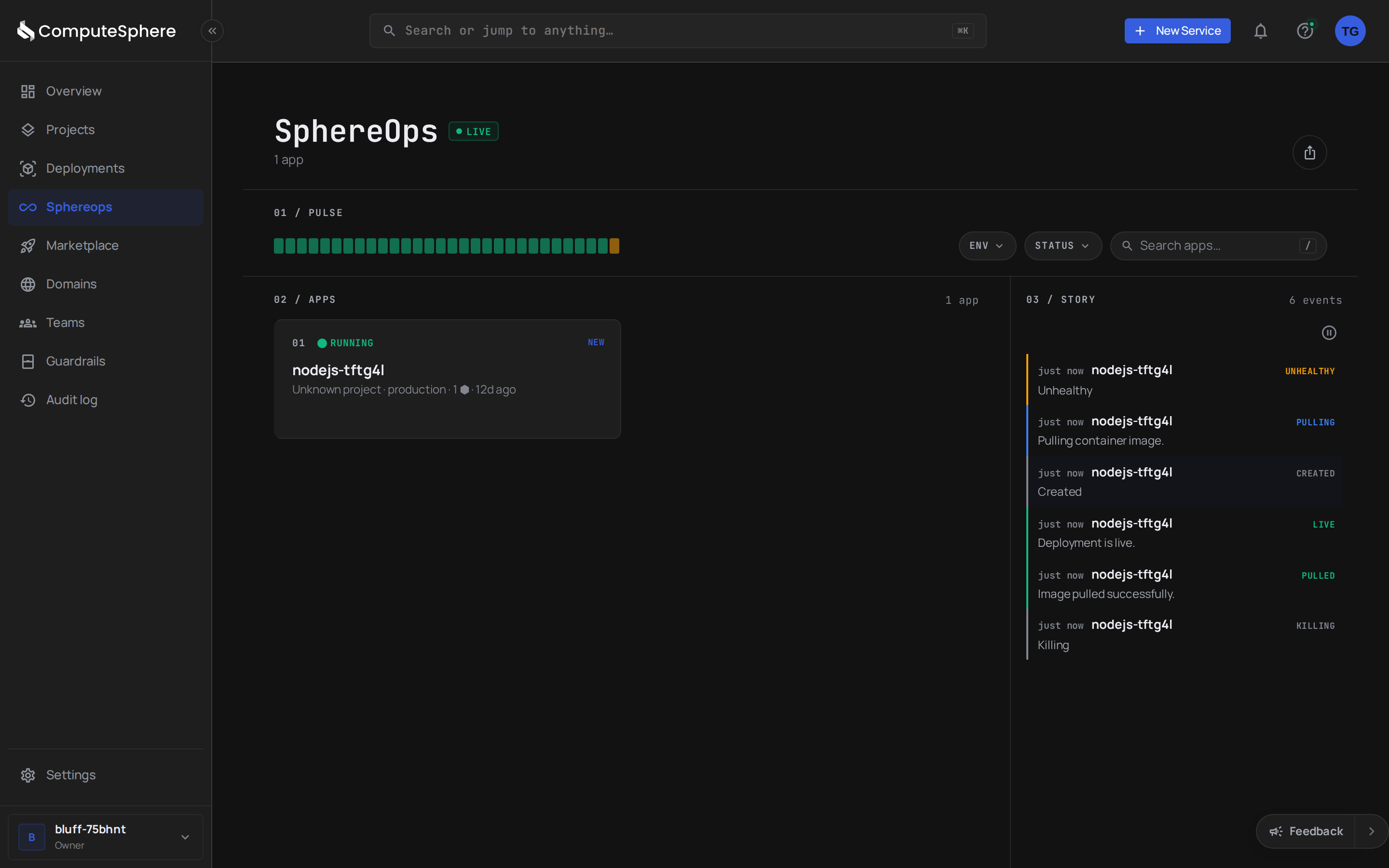 SphereOps — runtime logs, metrics, and health for a running service